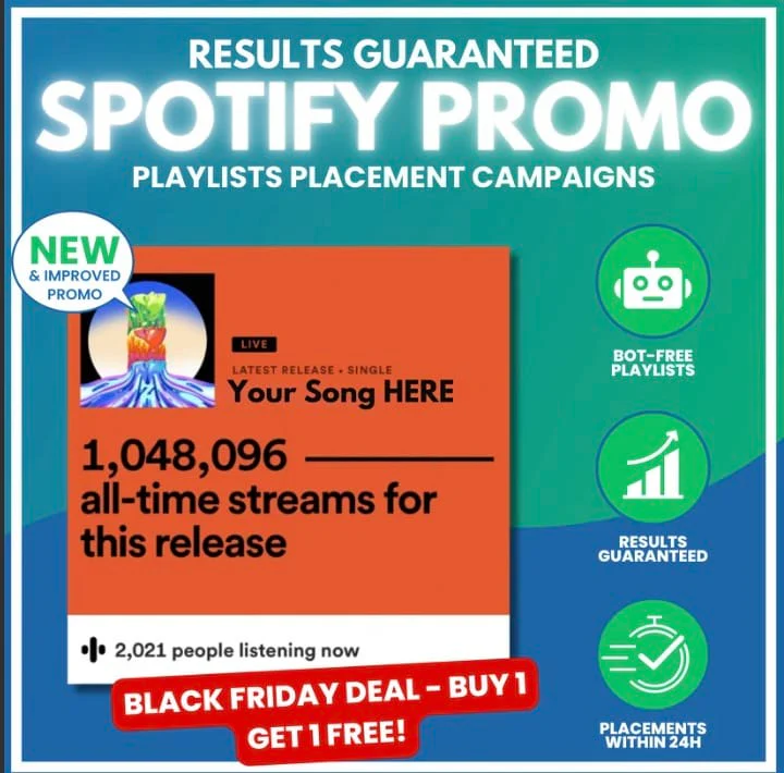 Dual push spotify campaign: buy one 20 days Spotify playlists promotion campaign, get 1 free (limited time offer)
